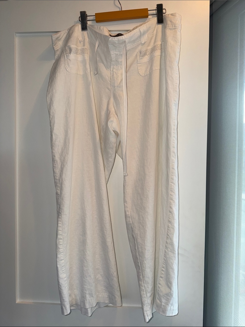Addition Elle White Wide-Leg Linen Blend Drawstring Pants